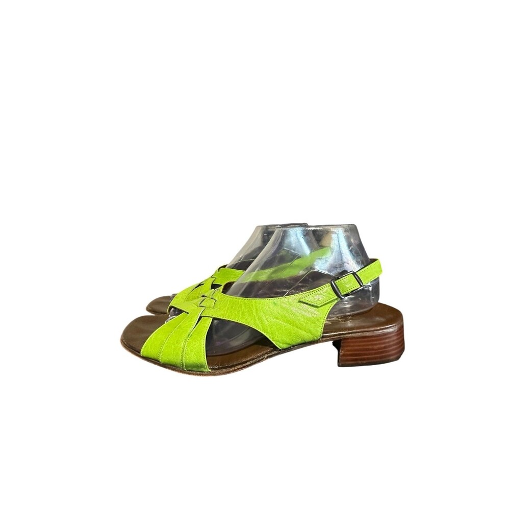 Vintage Tintoretto Leather Sandals Made in Italy Green Lime Slingback Sz 9.5 M